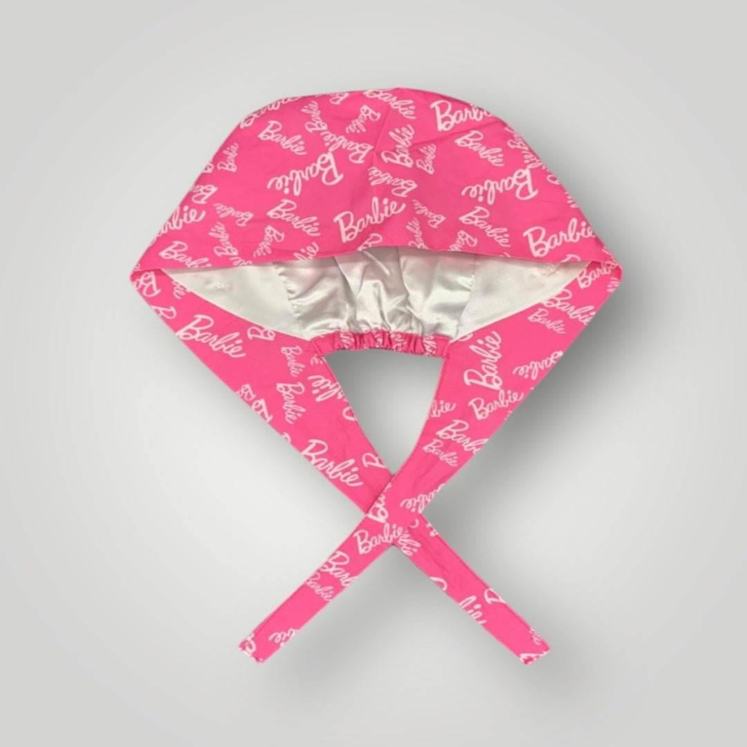 Satin - Lined Nurse Scrub Caps – Hello Kitty, Barbie & Bratz | Most Wanted Collection - Nursecaresuites - Online Healthcare BoutiqueScrub CapAdjustable Scrub CapAdjustable Tie BackBarbie Scrub Cap