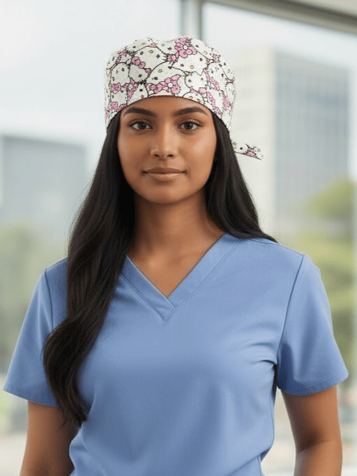 Satin - Lined Nurse Scrub Caps – Hello Kitty, Barbie & Bratz | Most Wanted Collection - Nursecaresuites - Online Healthcare BoutiqueScrub CapAdjustable Scrub CapAdjustable Tie BackBarbie Scrub Cap