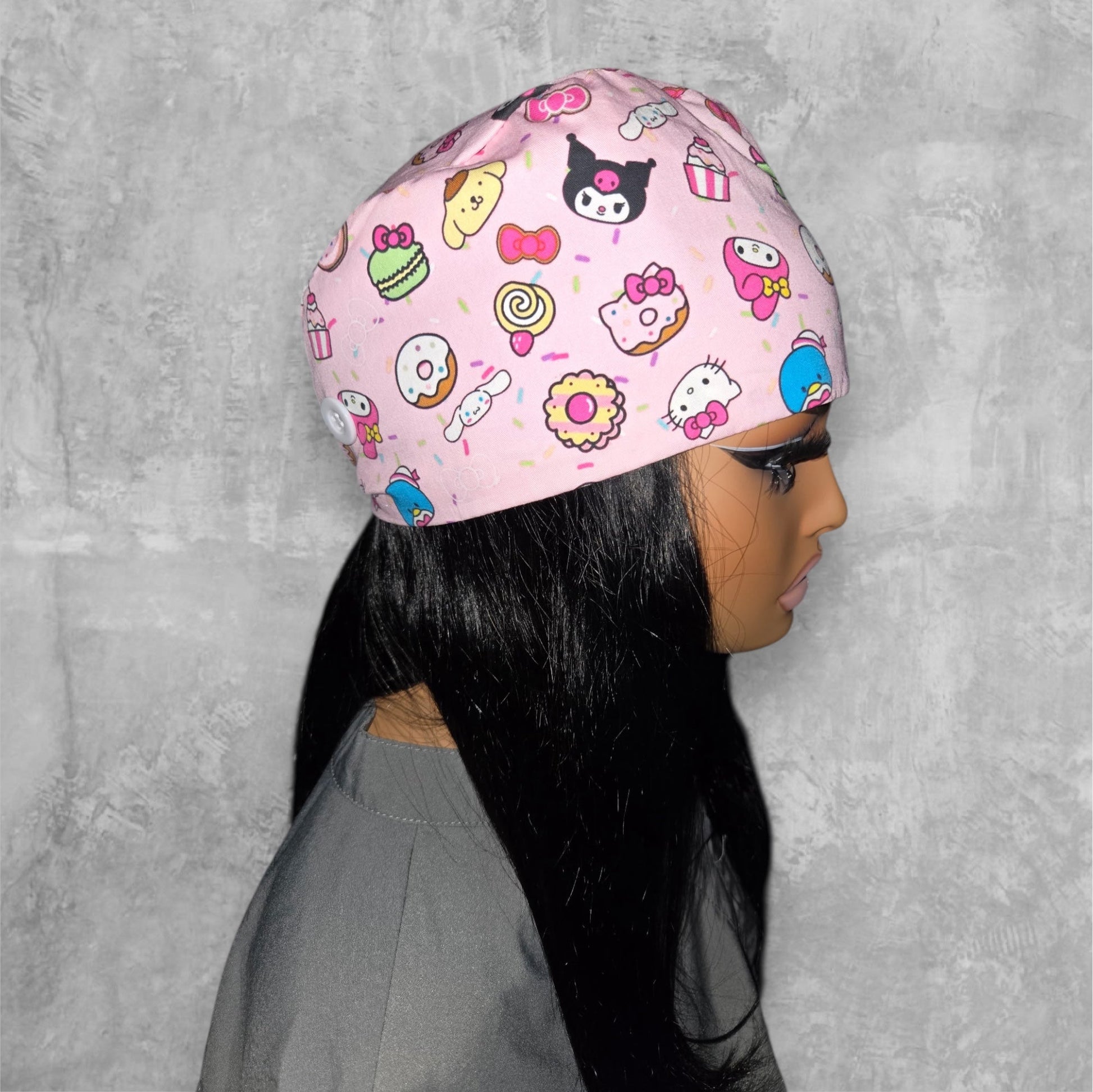 Satin - Lined Nurse Scrub Caps | Hello Kitty, Barbie, Powerpuff and Bratz Styles - Nursecaresuites - Online Healthcare BoutiqueScrub CapAdjustable Scrub CapAdjustable Tie Backaesthetic healthcare worker
