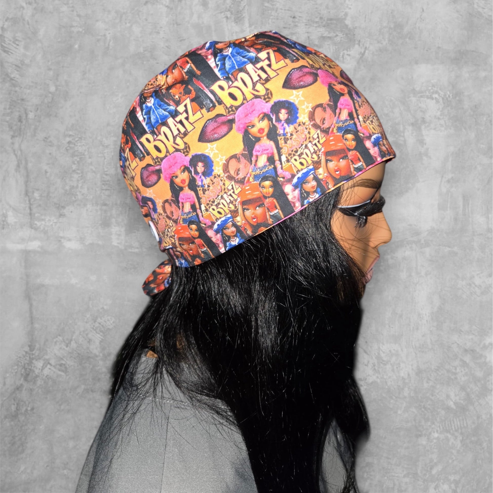 Satin - Lined Nurse Scrub Caps | Hello Kitty, Barbie, Powerpuff and Bratz Styles - Nursecaresuites - Online Healthcare BoutiqueScrub CapAdjustable Scrub CapAdjustable Tie Backaesthetic healthcare worker