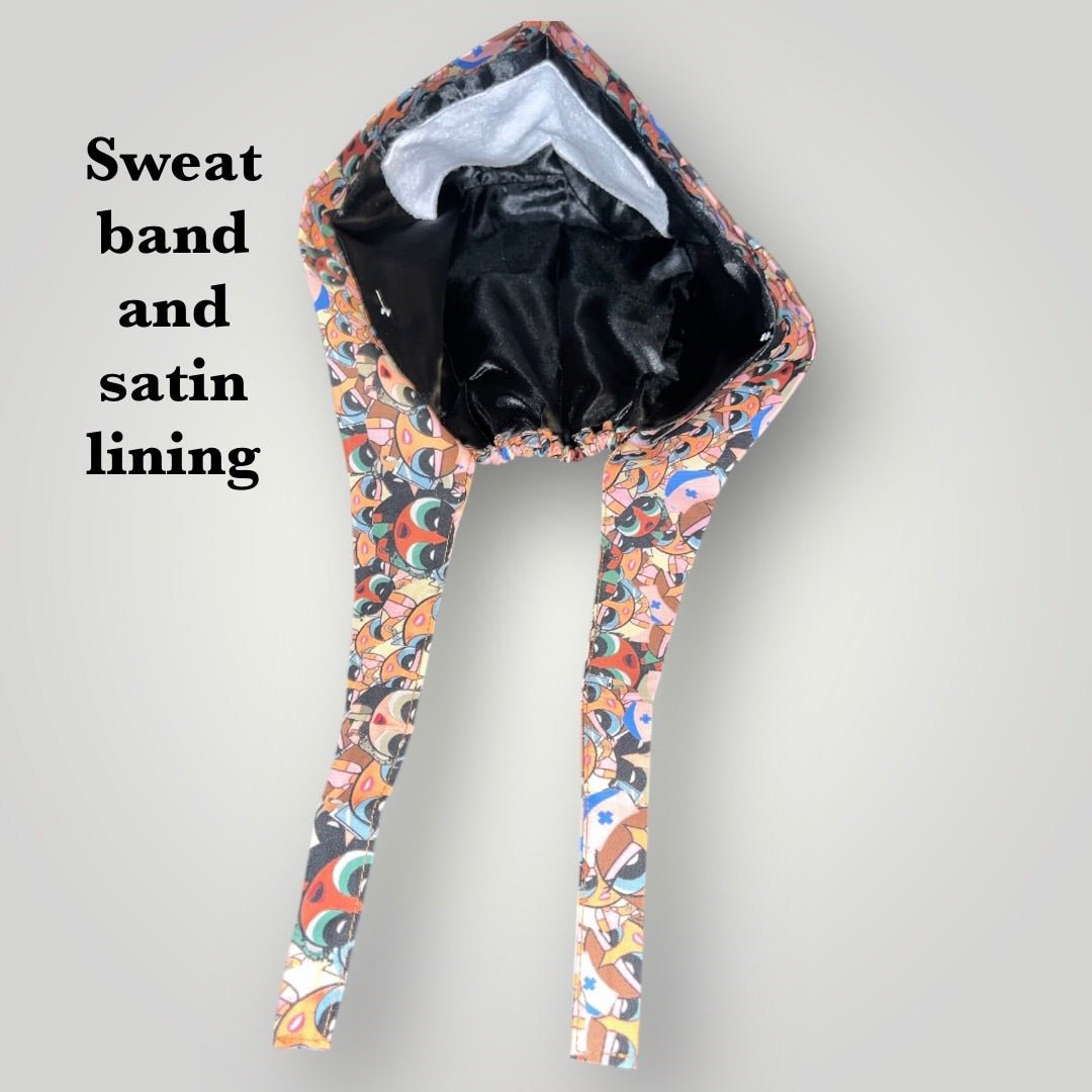 Satin - Lined Nurse Scrub Caps | Kawaii, Dollcore & Girl - Power Styles - Nursecaresuites - Online Healthcare BoutiqueScrub CapAdjustable Scrub CapAdjustable Tie Backaesthetic healthcare worker