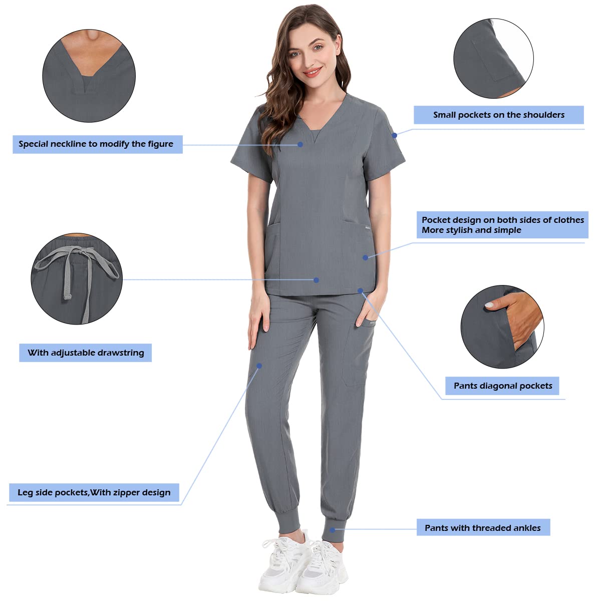 V - Neckland Jogger Scrub set - Nursecaresuites - Online Healthcare BoutiqueB0B319SPRH